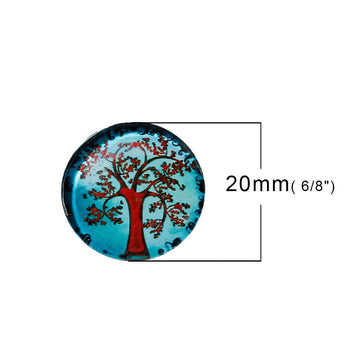 CA455 - 10 pcs Circle Red Tree Glass Round Dome Seals Tiles Cabochons - 20mm (3/4 inch)