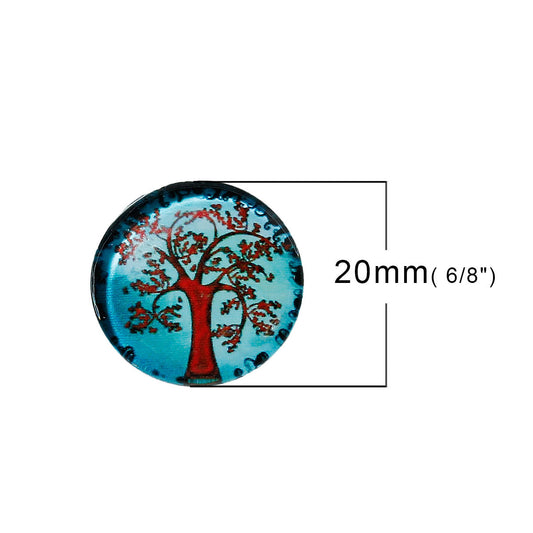 CA455 - 10 pcs Circle Red Tree Glass Round Dome Seals Tiles Cabochons - 20mm (3/4 inch)