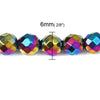 BD359 - 65 pcs. - 6mm Rainbow Multicolor Hematite Faceted Round Beads - 15 6/8 inch strand (40cm) - 0.8mm Hole Size - Grade A