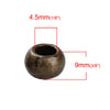 BD410 - 50 pcs Antique Bronze Metal Smooth Ball Spacer Beads - 9mm - Large Hole: 4.5mm - Fits European Cords and Paracord!