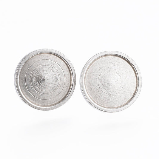 E541 - 10 pcs. 304 Stainless Steel Earring Posts Studs Settings Bezels Cabochons Tacks - 12mm Glue Pad Setting - Silver Tone - Flat Thick Bezel