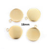 P367A - 5 pcs. 304 Stainless Steel Circle Round Bezel Pendant Tags Trays - 18mm Glue Pad Setting - Golden - Tarnish Resistant!