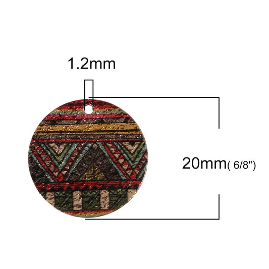 P686 - 10 pcs. Gold Plated Multicolor Enamel Circle Metal Dangle Charms Pendants - Pyramid - 20mm - 0.8" - Great for Earrings, Necklaces or Dangles