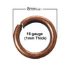 J092 - 100 pcs Antique Copper Open Jump Rings - 8mm - 18 Gauge (1mm Thickness)
