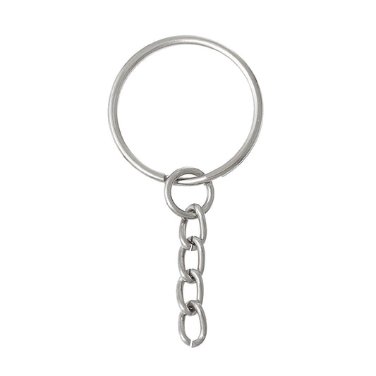 J132 -10 pcs. - Silver Tone Split Key Chain rings with Chain- 48x23mm