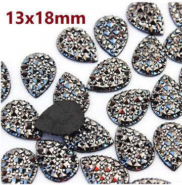 CA890 - 10 pcs Druzy Resin Embellishment Cabochons Gunmetal - 18mm x 13mm - Shimmer Style - Teardrop