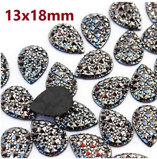 CA890 - 10 pcs Druzy Resin Embellishment Cabochons Gunmetal - 18mm x 13mm - Shimmer Style - Teardrop