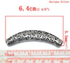 BD461 - 10 pcs. Antique Silver Noodle Carved Hollow Filigree Pattern Tube Extra Long Curved Beads - 64mm x 13mm (2 1/2" x 1/2")