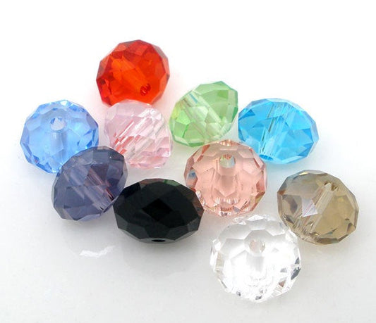 BD670 - 100 pcs. Assortment of Crystal Glass Faceted Rondelle Beads - 8mm - 10 Colors - Hole Size: 1.3mm