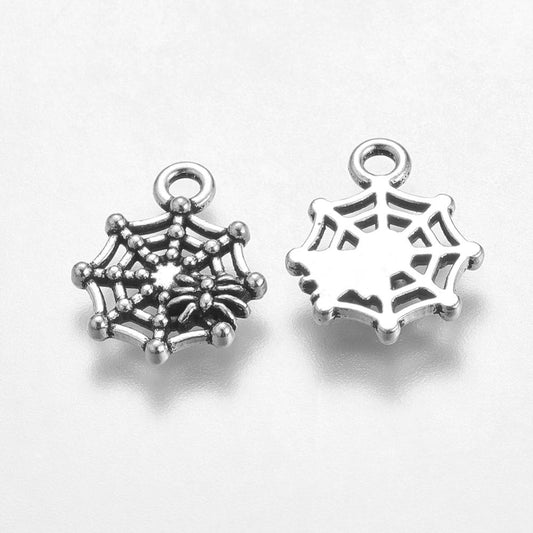 P095 - 10 pcs. Antique Silver Spider Web Charms Pendants - 17mm x 14mm - Hole Size: 2mm