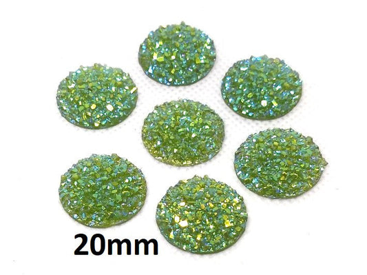 CA646 - 10 pcs Druzy Resin Embellishment Cabochons Green Multicolor Iridescent - 20mm - Dome Style