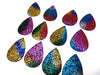 P2219 - 10 pcs. Rainbow Multicolor Glitter Faux Leather Dangle Charms Pendants - Teardrop - 55mm (2.17") - Great for Earrings! Double Sided