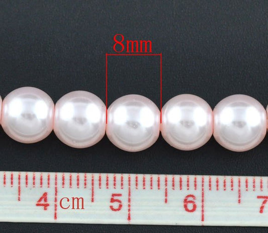 BD090 - 8mm Pastel Light Pink Glass Pearl Imitation Round Beads - 32 inch strand - 100 pcs per strand - Hole Size: 1mm