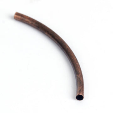 BD303 - 100 pcs. Antique Copper Noodle Tube Long Thin Smooth Curved Beads - 50mm x 3mm (2" x 0.12") - Hole Size: 2.5mm Made of Copper! High Quality!