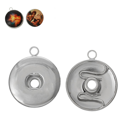 P585 - 10 pcs. Silver Tone Pendant Circle Chunk Snap Click Noosa Style Pendant Charms Buttons - 22mm x 19mm