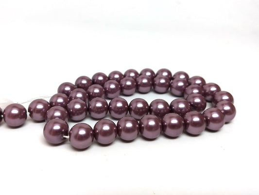 BD112 - 10mm Purple Dark Plum Glass Pearl Imitation Round Beads - 16 inch strand - Approx 42 beads per strand - Hole Size: 0.7-1.1mm