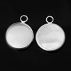 P458 - 10 pcs. Silver Tone Circle Round Bezel Cabochon Pendant Tags Trays - 12mm Glue Pad - 17x14mm - Single Loop