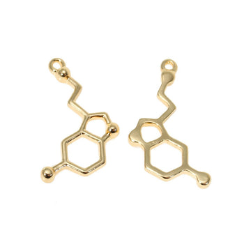 P212 - 10 pcs. Gold Plated Chemistry Science Molecule Serotonin Charms Pendants - 25mm x 13mm - 1 in x 0.5 in
