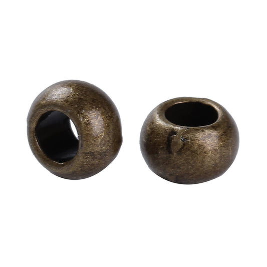 BD410 - 50 pcs Antique Bronze Metal Smooth Ball Spacer Beads - 9mm - Large Hole: 4.5mm - Fits European Cords and Paracord!
