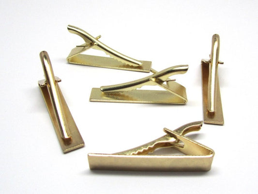 TC018 - 12 pcs Gold Plated Tie Bars/Clips - 41x8mm Glue Pad - 41mm x 8mm