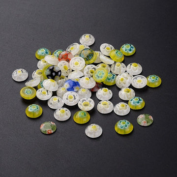 CA738 - 10 pcs Circle Millefiori Flower Floral Glass Round Dome Seals Tiles Cabochons - 10mm - Assortment