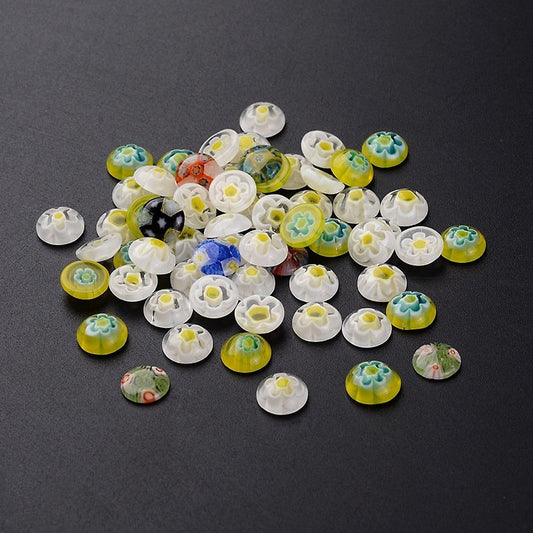 CA738 - 10 pcs Circle Millefiori Flower Floral Glass Round Dome Seals Tiles Cabochons - 10mm - Assortment