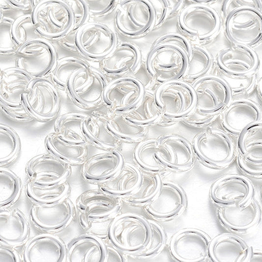 J012A - 500 pcs Silver Plated Open Jump Rings - 6mm x 1mm - 18 Gauge (1mm thick)