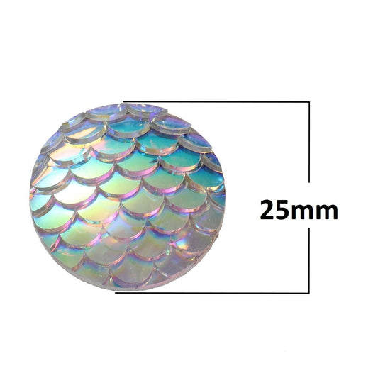 CA473 - 5 pcs Mermaid Fish Scales Resin Carved Embellishment Cabochons White Multicolor - 25mm (1 in)