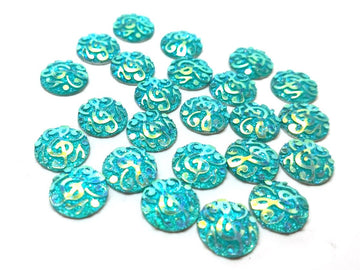 CA163 - 10 pcs Druzy Resin Embellishment Cabochons Aqua Blue Multicolor - 12mm - Dome Circle - Textured Music Symbol Design - Treble Clef