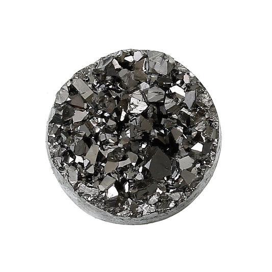 CA215 - 10 pcs. Druzy Resin Embellishment Cabochons Gunmetal - 10mm