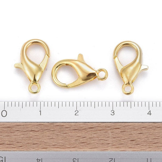 CL173 - 50 pcs. Golden Lobster Clasps - 16mm x 8mm - Hole Size: 2mm - Claw Clasps