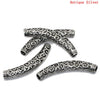 BD461 - 10 pcs. Antique Silver Noodle Carved Hollow Filigree Pattern Tube Extra Long Curved Beads - 64mm x 13mm (2 1/2" x 1/2")