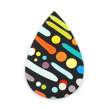 P1052 - 10 pcs. Black and Rainbow Stripe Dot Faux Leather Dangle Charms Pendants - Teardrop - 56mm (2.2") - Great for Earrings! Double Sided