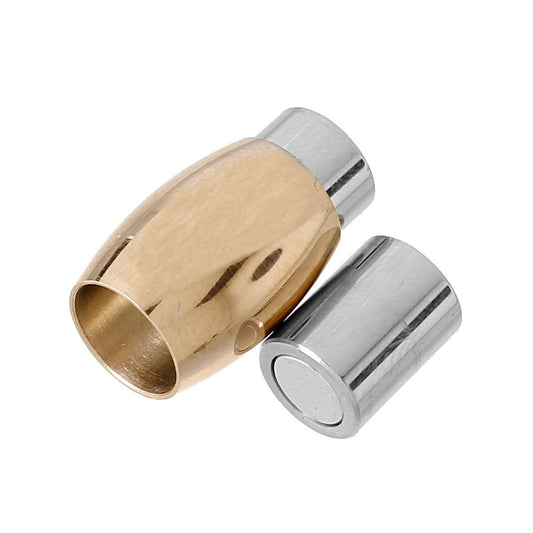 CL162 - 1 set - 304 Stainless Steel Magnetic Curved Cylinder Drum Clasp with Golden Tone - 20mm x 10mm - Hypoallergenic! Very High Quality!