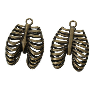 P499 - 3 pcs. Antique Bronze Anatomical Organ Ribs Rib Cage Medical Charms Pendants - 40mm X 30mm - 1.57 in x 1.18 in - Anatomically Correct!