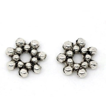 BD051 - 100 pcs Antique Silver Snowflake Daisy Spacer Beads - 6.5mm - Hole Size: 1.5mm