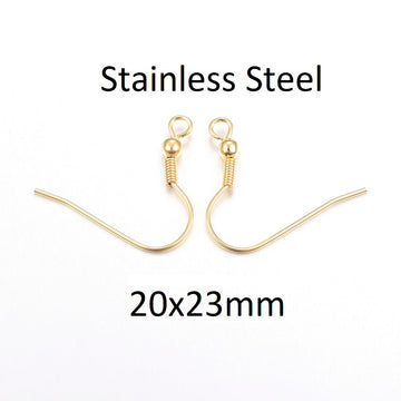 E473 - 50 pcs 304 Stainless Steel Golden Earring Hooks with Spring and Ball - 20mm x 23mm - Hole: 2mm - 0.8mm Pin - Dull Gold
