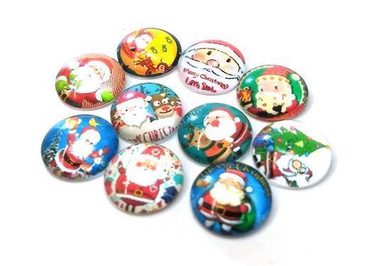CA708 - 10 pcs Assortment of Circle Christmas Glass Round Dome Seals Tiles Cabochons - 12mm - Set 3 - Santa Claus