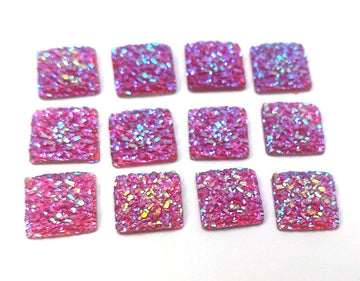 CA794 - 10 pcs Druzy Resin Embellishment Cabochons Ruby Red Pink Multicolor AB - 12mm - Square - Dome Style