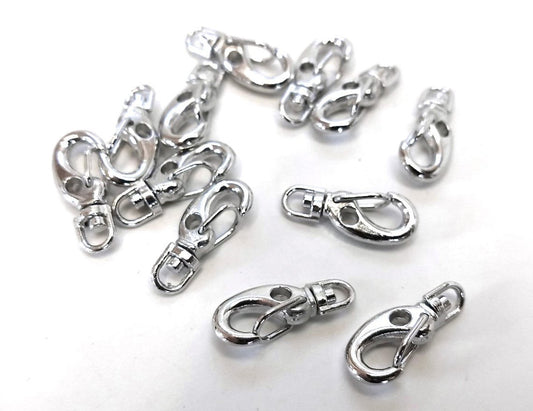 CL152 - 12 pcs. Silver Tone Lobster Clips Swivel Clasps for Key Ring - 22mm x 9mm- Rotates - Claw Clasps - Dozen