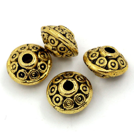 BD277 - 100 pcs Antique Gold Tone Filigree Carved Bicone Spacer Beads- 6.5mm x 4.2mm - Hole Size: 1mm