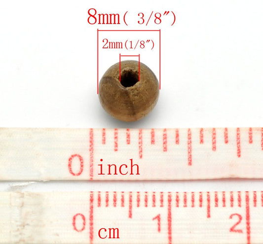BD516 - 800 pcs Brown Coffee Striped Wooden Wood Round Spacer Beads - 8mm (0.32") - Hole Size: 2mm