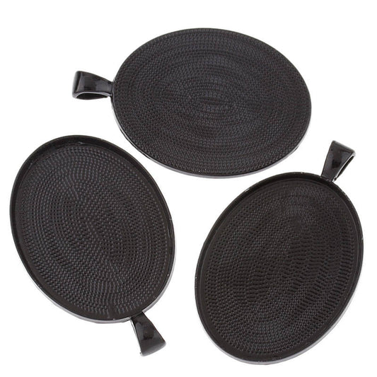 P2010 - 5 pcs Black Oval Pendant Picture Photo Frame Bezel Setting Pendants Charms - For 40mm x 30mm Cabochons / Cameos - 40x30mm - 30x40mm -Style A