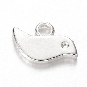 P348 - 10 pcs. Silver Plated Shiny Bird Charms Pendants - 11mm x 7mm - Small