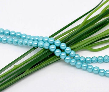 BD113 - 8mm Aqua Blue Glass Pearl Imitation Round Beads - 32 inch strand - Approx. 105 beads per strand - Hole Size: 1mm
