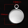 P458 - 10 pcs. Silver Tone Circle Round Bezel Cabochon Pendant Tags Trays - 12mm Glue Pad - 17x14mm - Single Loop