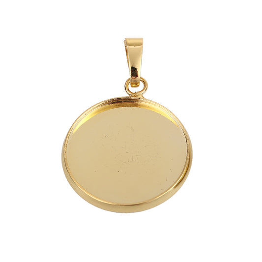 P654 - 5 pcs. Gold Plated Pendant Trays Circle Posts Settings Bezels Cabochons - 20mm Glue Pad Setting