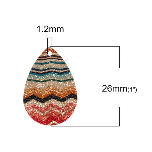 P763 - 10 pcs Gold Plated Multicolor Teardrop Metal Enamel Dangle Charms Pendants - 28mm x 18mm - 1.1" - Waves - Great for Earrings, Dangles