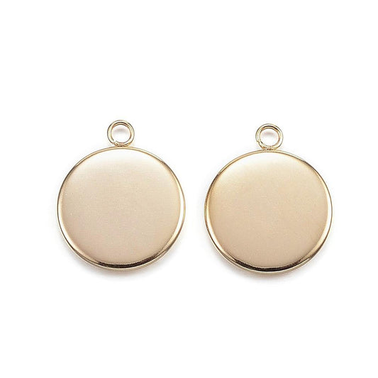 P790 - 10 pcs. 304 Stainless Steel Gold Circle Round Bezel Cabochon Pendant Tags Trays - 12mm Glue Pad - Single Loop - Hypoallergenic