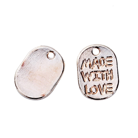 P826 - 200 pcs. Rose Gold Plated Oval Rectangle Charms Pendants - Made with Love - 11x8mm